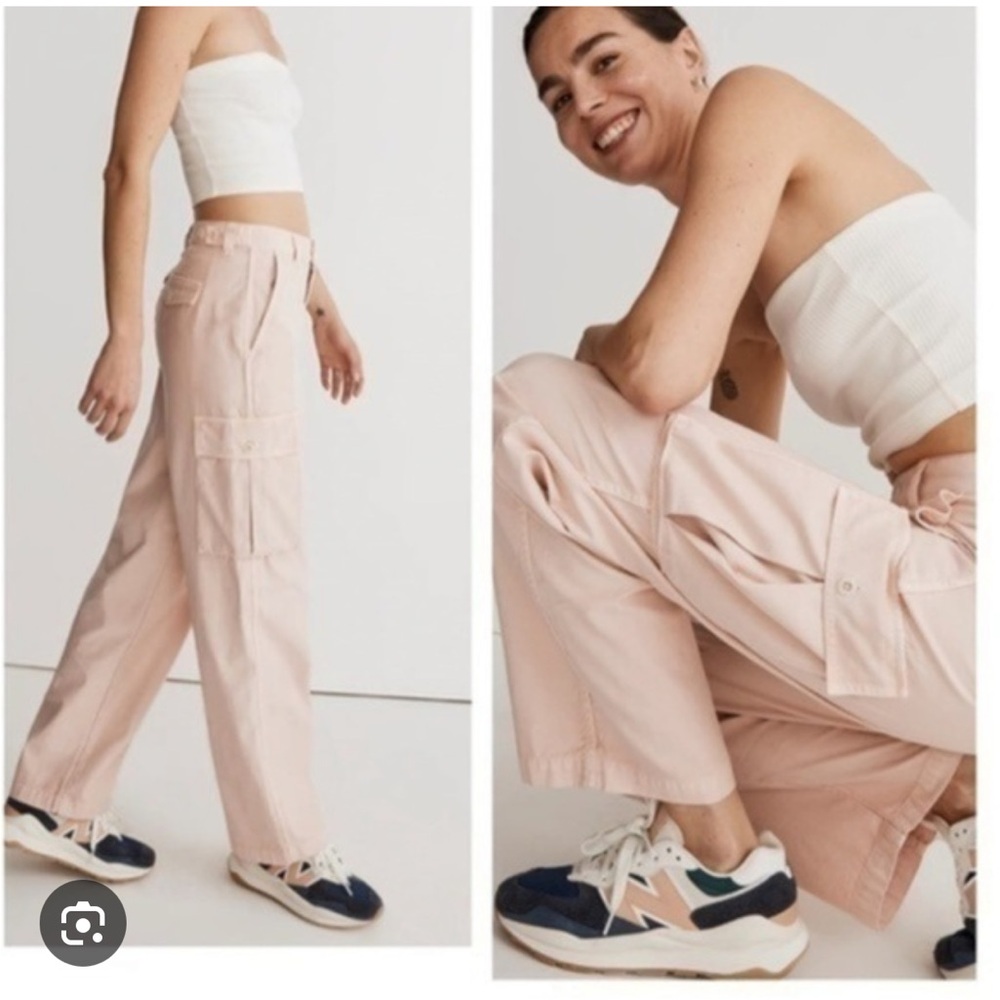 Madewell Pink Cargo Pants Adjustable Waist Low Slung Baggy